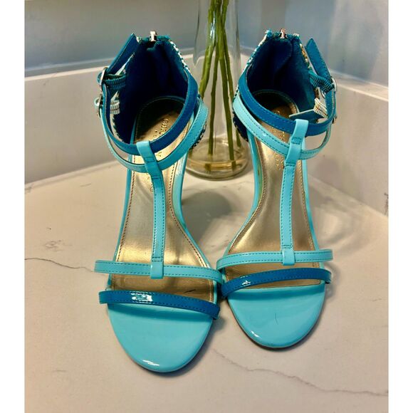 VINTAGE Light Blue Christian Siriano Strappy Sandal Heels Size 6 - Picture 2 of 5